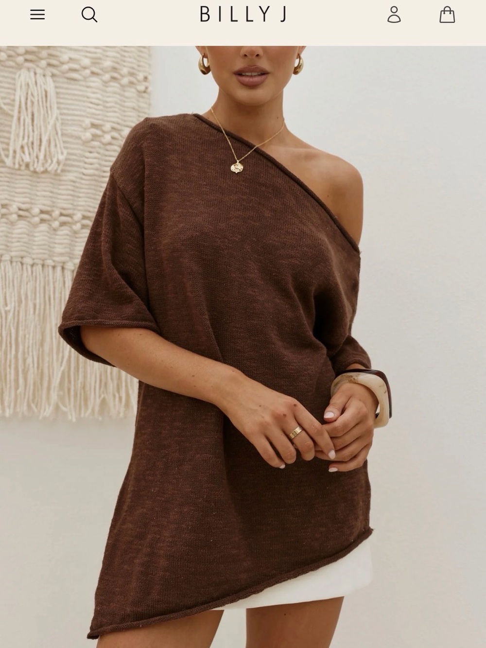 Billy J Off-Shoulder Brown Women's Top - 100% cotton